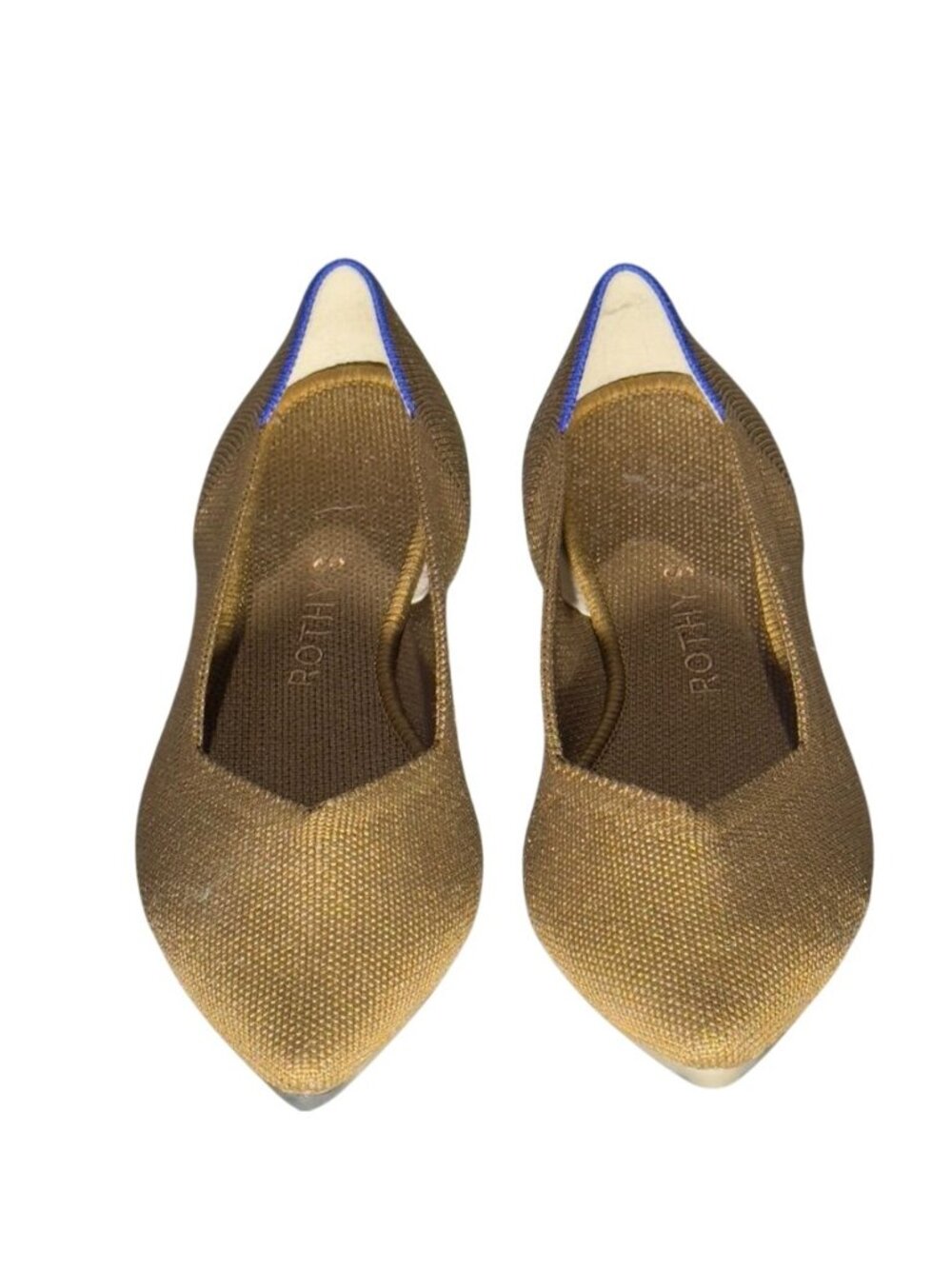 ROTHY'S Womens Pointed-Toe Flats Recycled Knit Bronze/Brown Blue Trim Size 7 - Picture 2 of 11